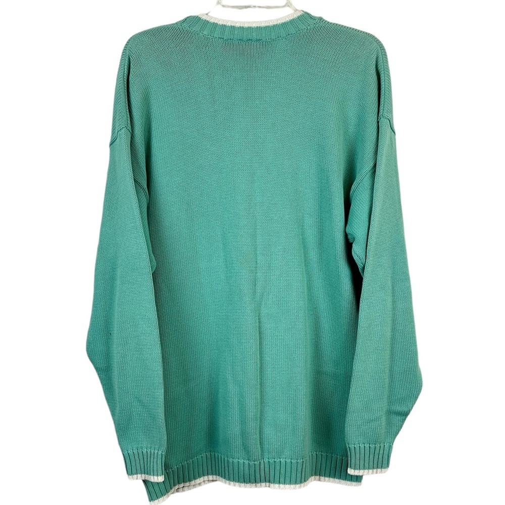 Vintage 80’s LizSport Cotton Collegiate Mint Cadigan Sweater Size M - Picture 2 of 3